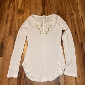 We The Free Free People Battalion Cream Long Sleeve Top with Embroidery Size S